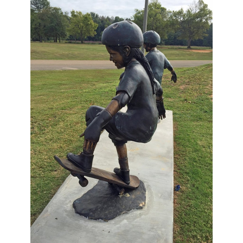 Bronze Sports Statue of an African American Girl Skateboarder