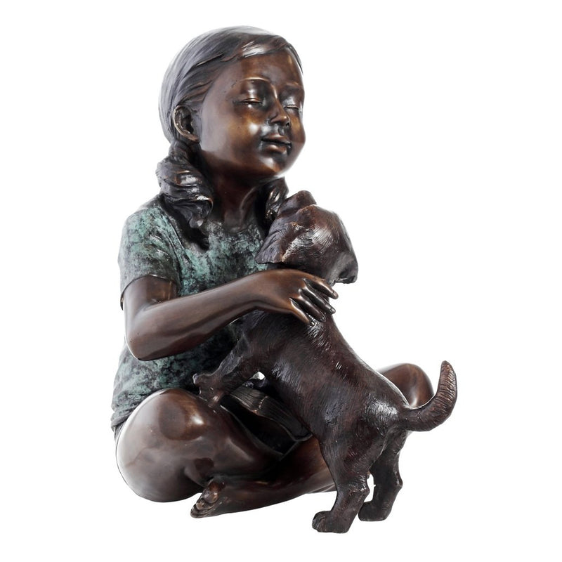 Little Girl Kissing Puppy Dog Statue