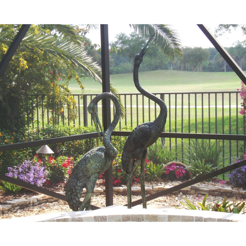 Bronze Crane and Bronze Heron Statues Fountains