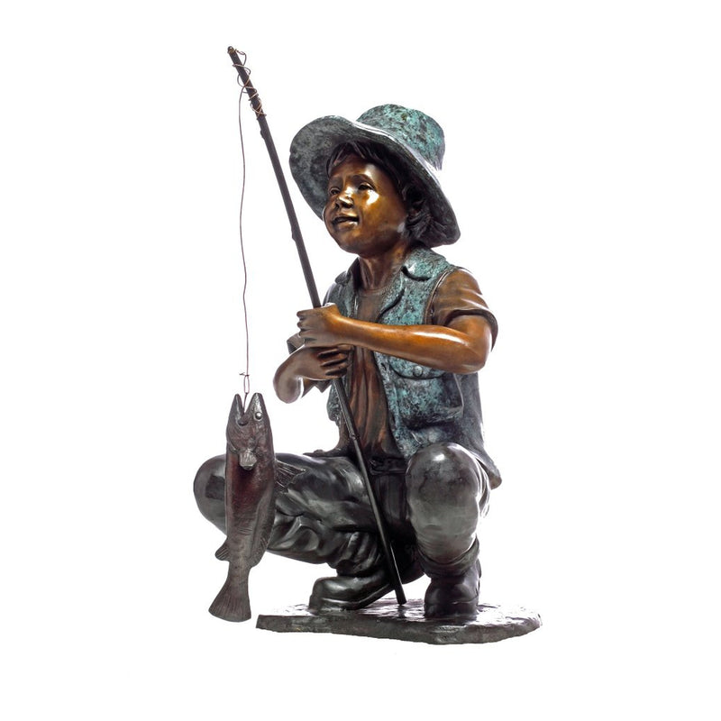 Boy Fishing Bronze Statues | Bronze Art Fisherman | Fishing Sculpture