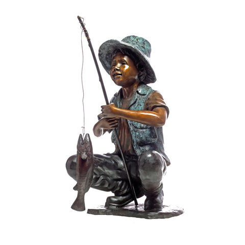 RFGTH Ornaments Statues Bronze Statue Boy fishing Sculpture