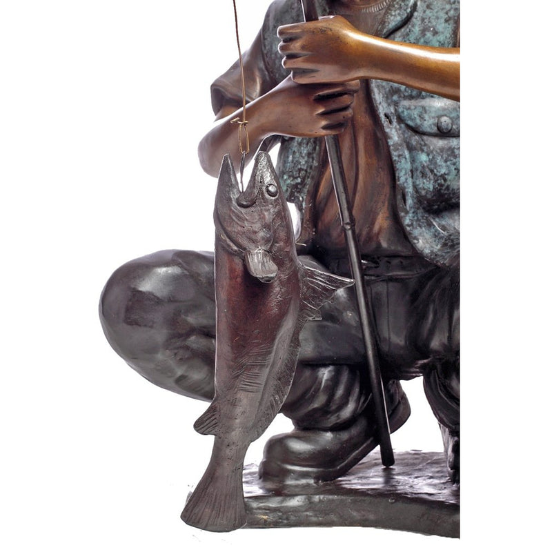 Custom Bronze Children's Statue of a Boy Holding a Fish