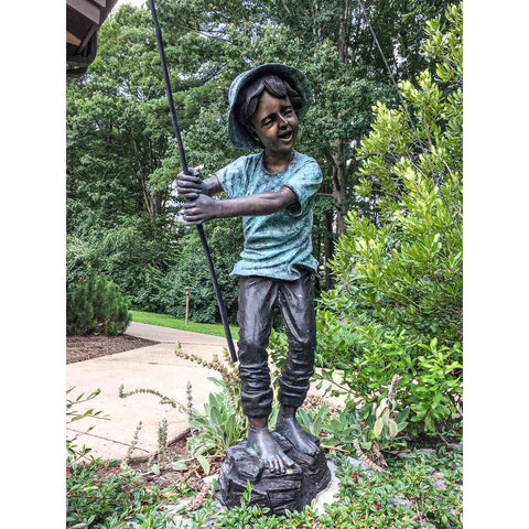 Bronze Boy Gone Fishing Statue