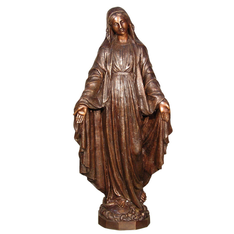 Bronze Virgin Mary Garden Statue with hands outstretched in prayer - Randolph Rose Collection