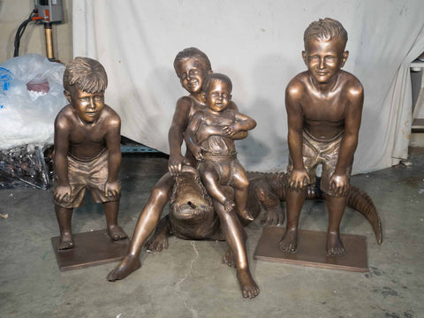 Custom Children on Alligator Bronze Sculpture