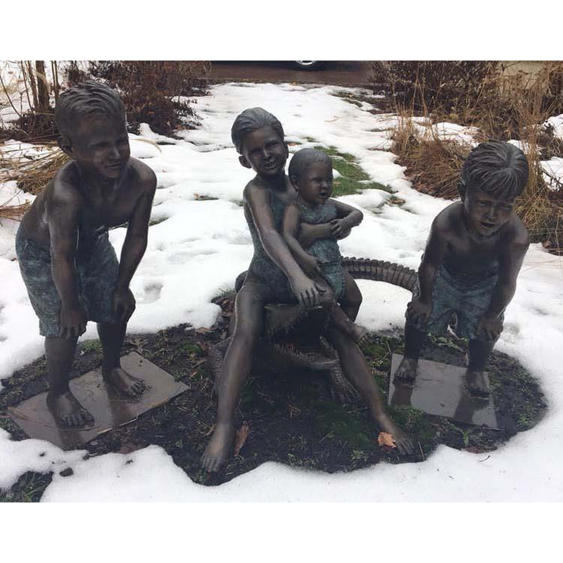 Custom Children on Alligator Bronze Sculpture-Custom Bronze Statues & Fountains for Sale-Randolph Rose Collection