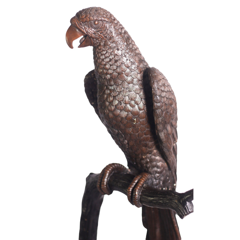 Bronze Parrot Bird Statue on Tree Branch by Randolph Rose Collection