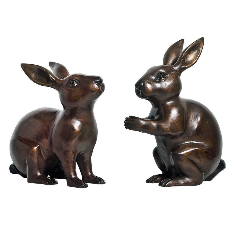 Pair of Bunny Rabbits-Bronze Animal Garden Statues-Randolph Rose Collection