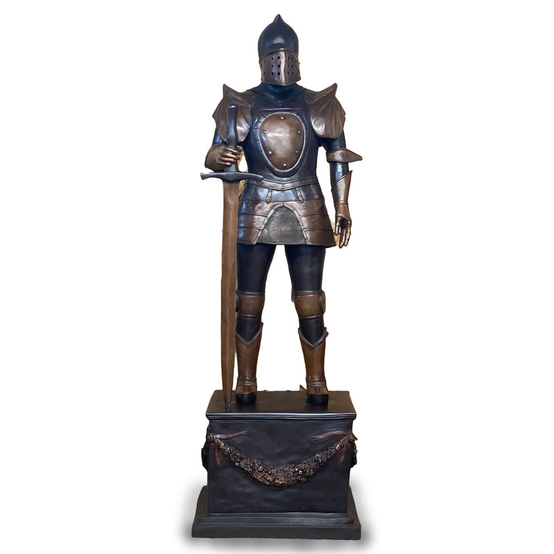 bronze knight holding sword mascot statue from Randolph Rose Collection.