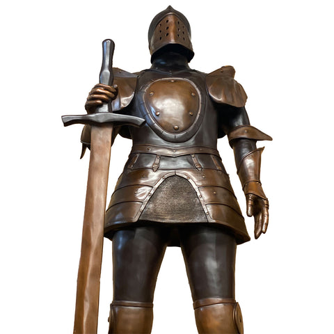 Bronze Knight Holding Sword Statue