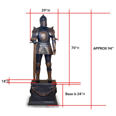 Bronze Knight Holding Sword Statue