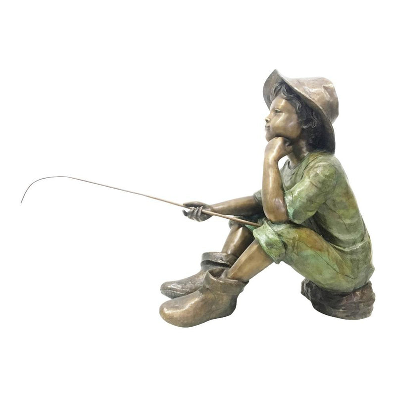 Boys Fishing Bronze Statues 