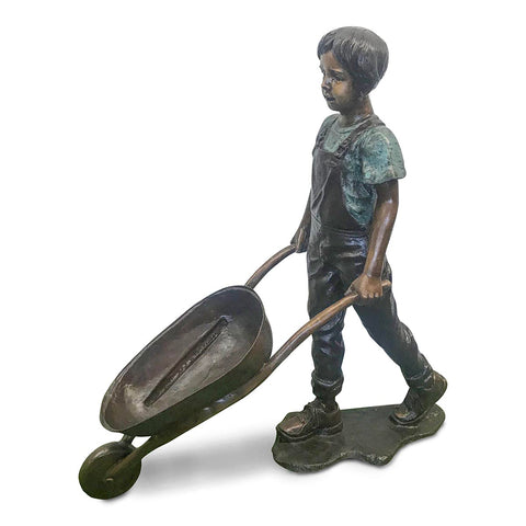 Boy with Wheelbarrow Bronze Statue
