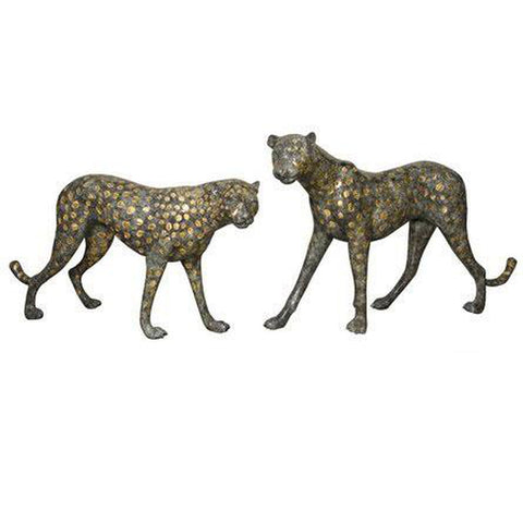 Pair of Bronze Cheetah Statues