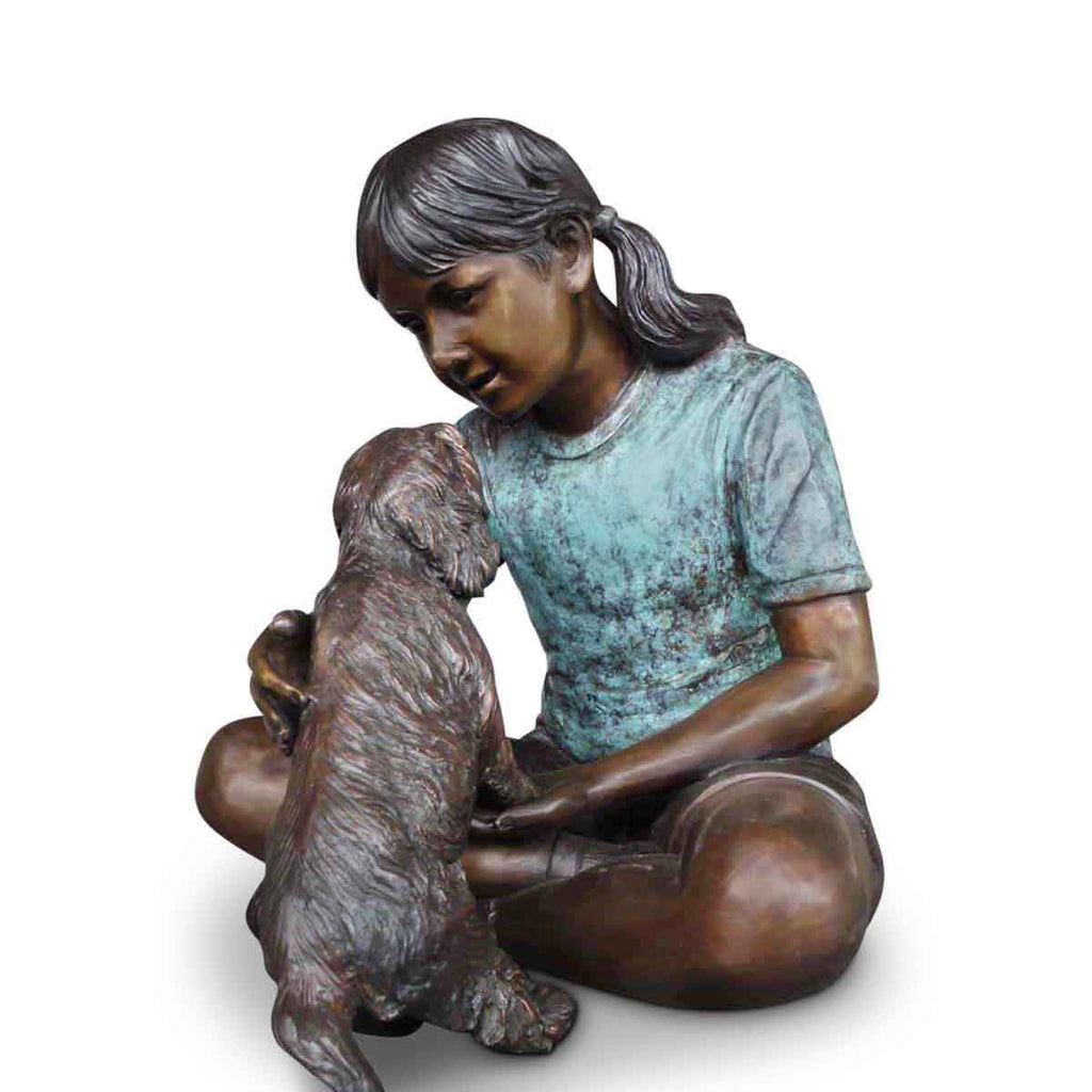 Bronze Garden Statue of a Girl and Dog - Randolph Rose Collection