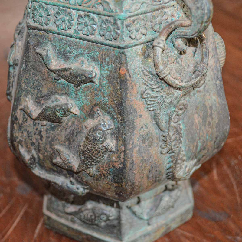 Bronze Urn with Eastern Asian Design in Verdigris Patina-Custom Bronze Statues & Fountains for Sale-Randolph Rose Collection