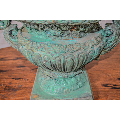 Greco-Roman Urn with Serpent Handles in Verde Patina