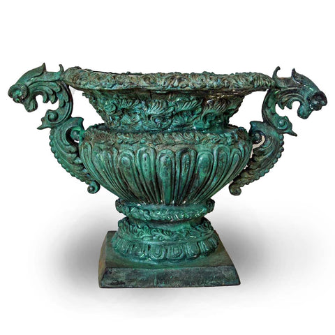 Greco-Roman Urn with Serpent Handles in Verde Patina