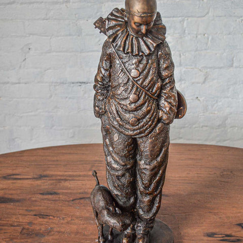 Bronze Standing Clown With Flowers Statue