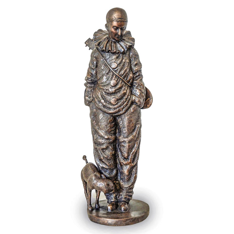 Bronze Standing Clown With Flowers Statue