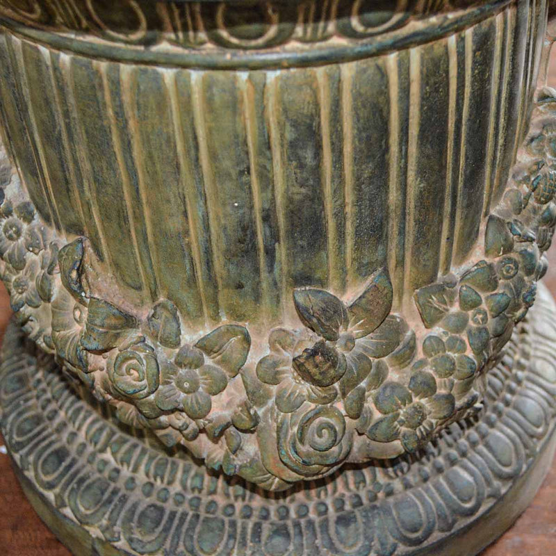 Bronze Column Pedestal with Garland and Bow in Verdigris Patina-Custom Bronze Statues & Fountains for Sale-Randolph Rose Collection