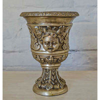 Small Greco-Roman Urn with Cherub Faces and Palmettos in Silver Patina-Custom Bronze Statues & Fountains for Sale-Randolph Rose Collection