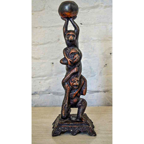 Three Monkeys Playing with Ball Bronze Candleholder