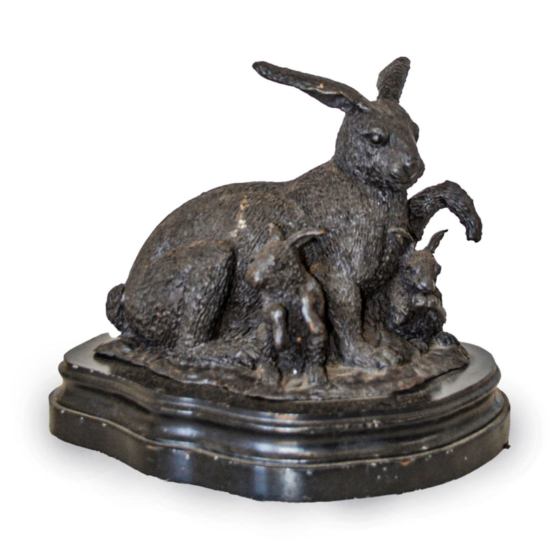 Bunny with Kittens on Base Bronze Sculpture-Custom Bronze Statues & Fountains for Sale-Randolph Rose Collection