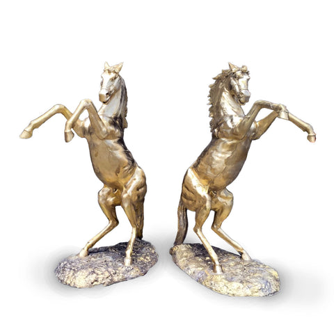 Pair of Rearing Horses in Golden Patina