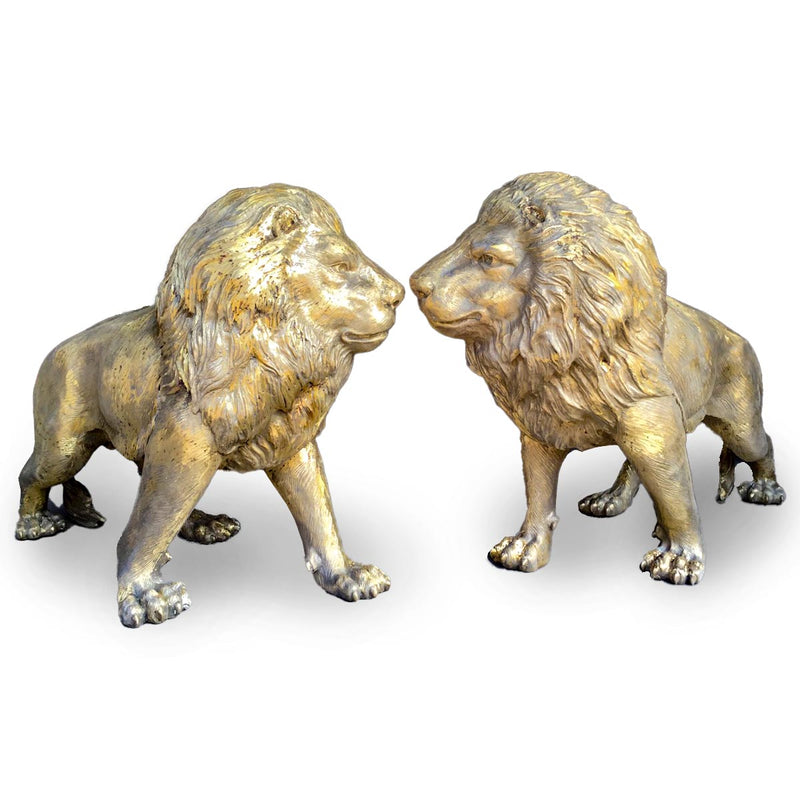 Pair of Lions in Golden Patina Bronze Sculpture-Custom Bronze Statues & Fountains for Sale-Randolph Rose Collection