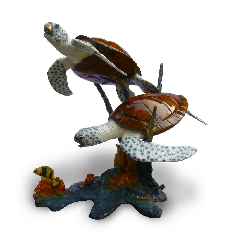 Double Swimming Sea Turtles with Special Glazed Patina-Custom Bronze Statues & Fountains for Sale-Randolph Rose Collection