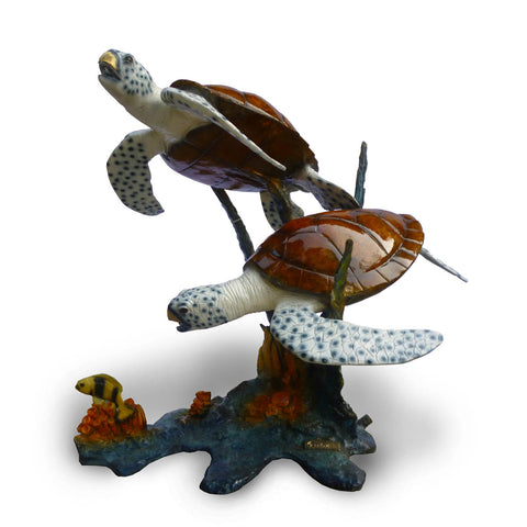 Pair of Swimming Sea Turtles with Custom Glaze
