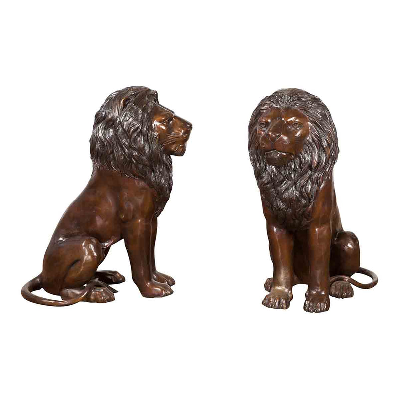 Pair of Sitting Lions with Dark Bronze Patina-Custom Bronze Statues & Fountains for Sale-Randolph Rose Collection