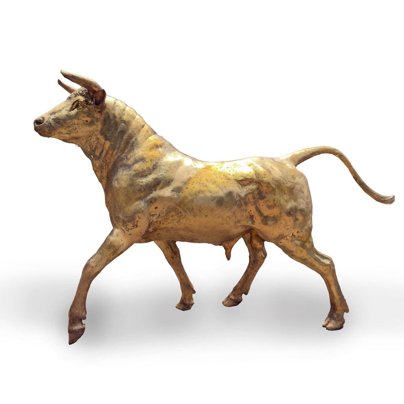 Bull in Motion Bronze Statue in Gold Patina-Custom Bronze Statues & Fountains for Sale-Randolph Rose Collection