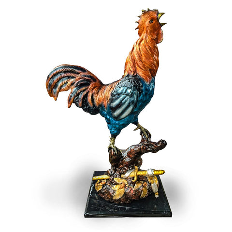 Rooster with Special Patina on Marble Base