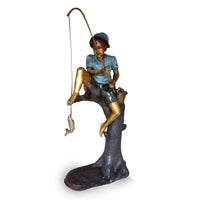 Boy Fishing on a Tree Bronze Statue-Custom Bronze Statues & Fountains for Sale-Randolph Rose Collection