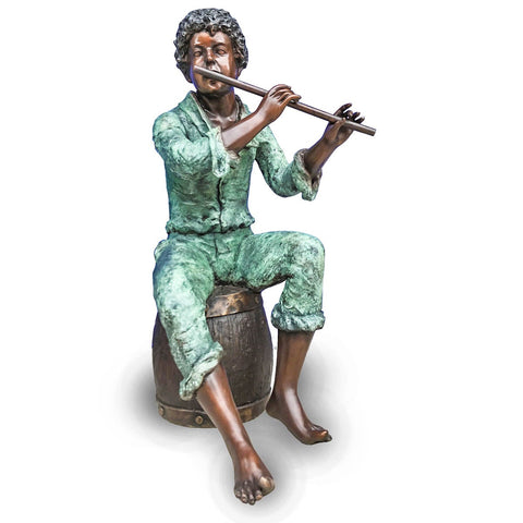 Boy Playing Flute Bronze Statue