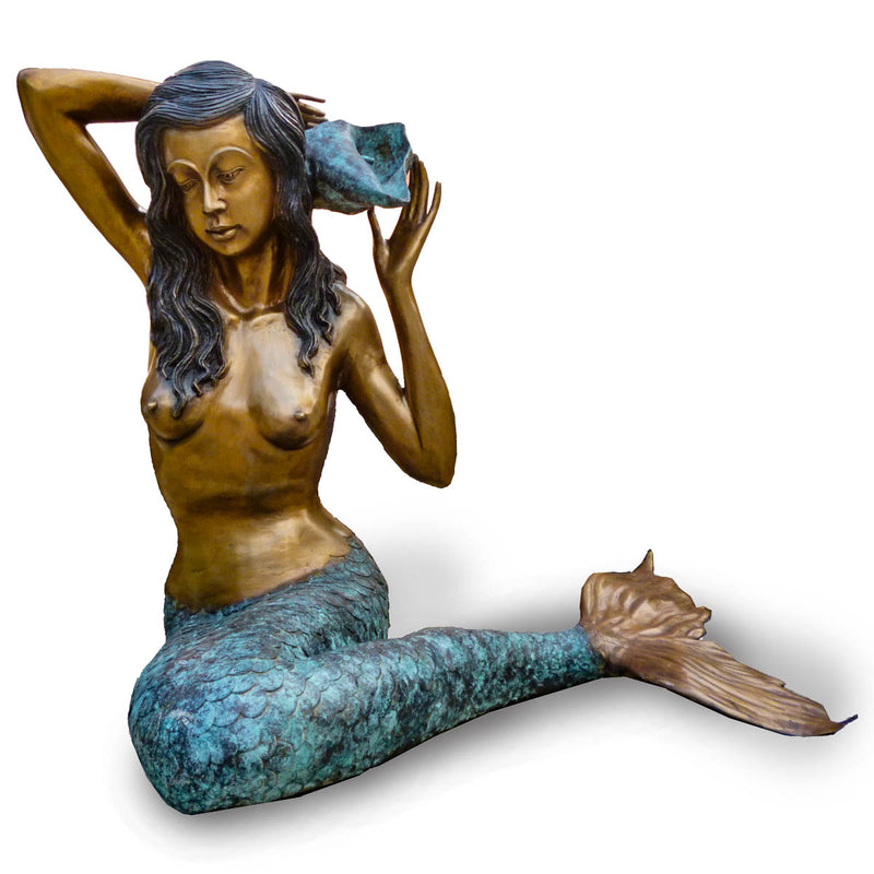 Sitting Mermaid With Shell Bronze Fountain-Custom Bronze Statues & Fountains for Sale-Randolph Rose Collection