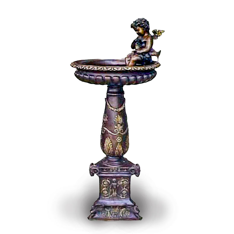 Pedestal with Cherub Sitting on Top of Basin Bronze Fountain-Custom Bronze Statues & Fountains for Sale-Randolph Rose Collection