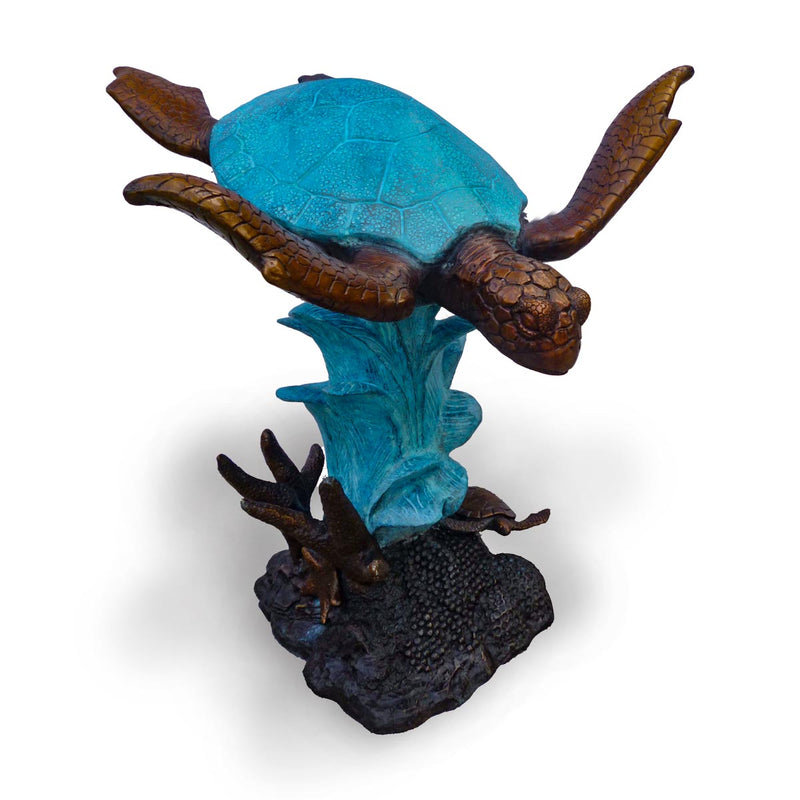Blue and Bronze Swimming Sea Turtle Fountain-Custom Bronze Statues & Fountains for Sale-Randolph Rose Collection