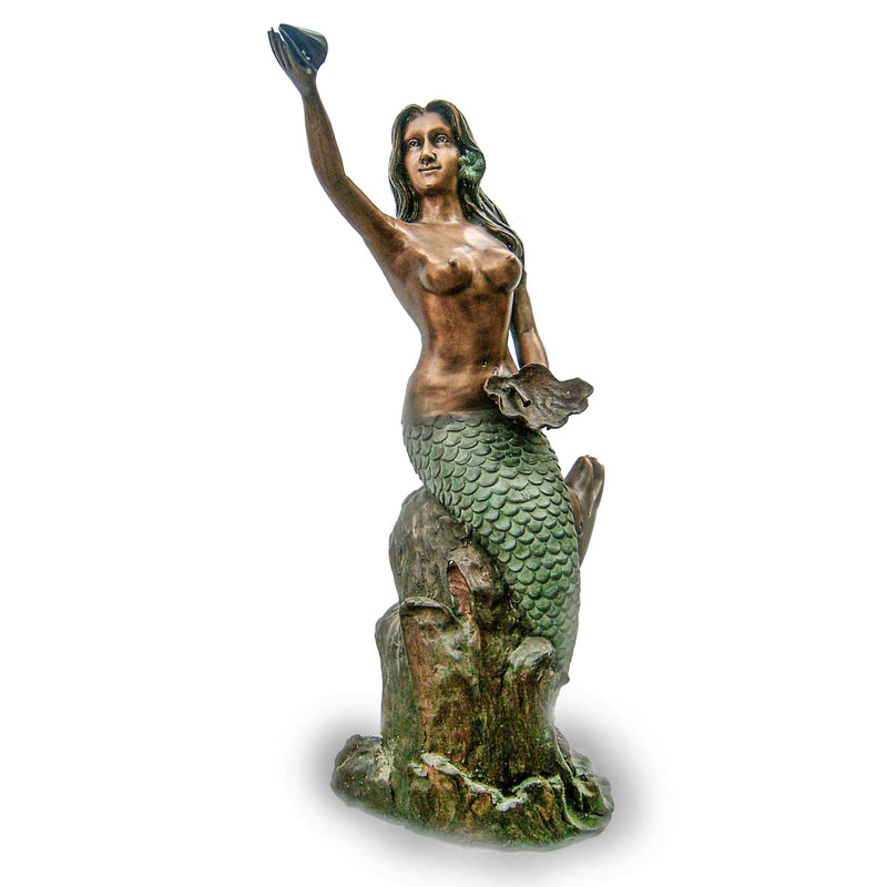 Mermaid Holding Up Shell-Custom Bronze Statues & Fountains for Sale-Randolph Rose Collection