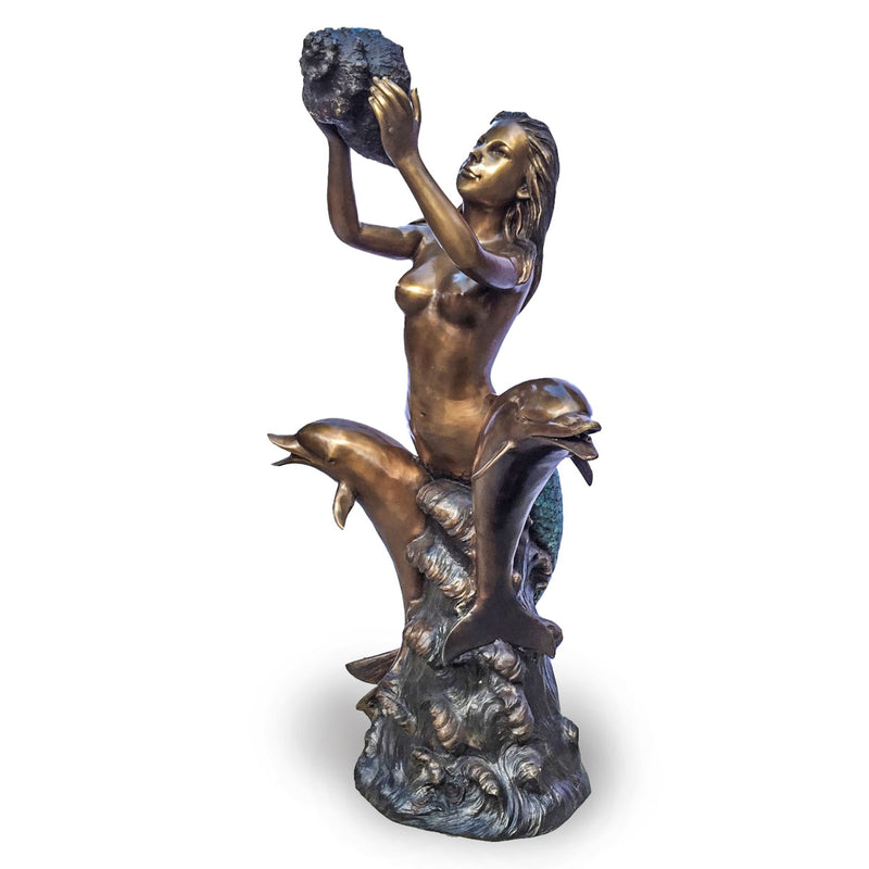Mermaid and Two Dolphins Bronze Fountain-Custom Bronze Statues & Fountains for Sale-Randolph Rose Collection