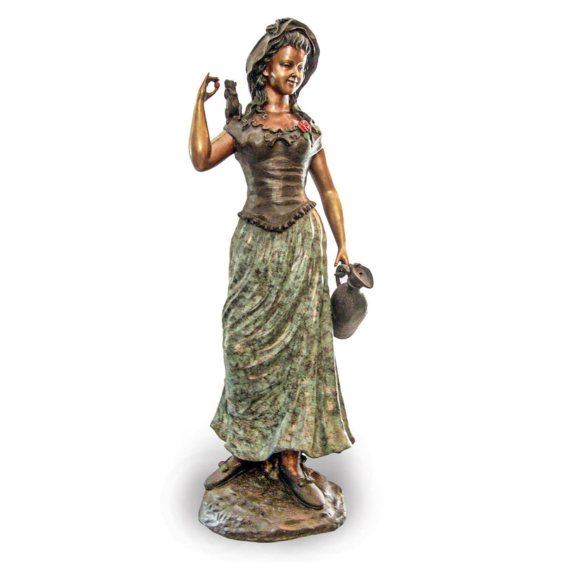 Country Woman feeding Mouse on Shoulder-Custom Bronze Statues & Fountains for Sale-Randolph Rose Collection