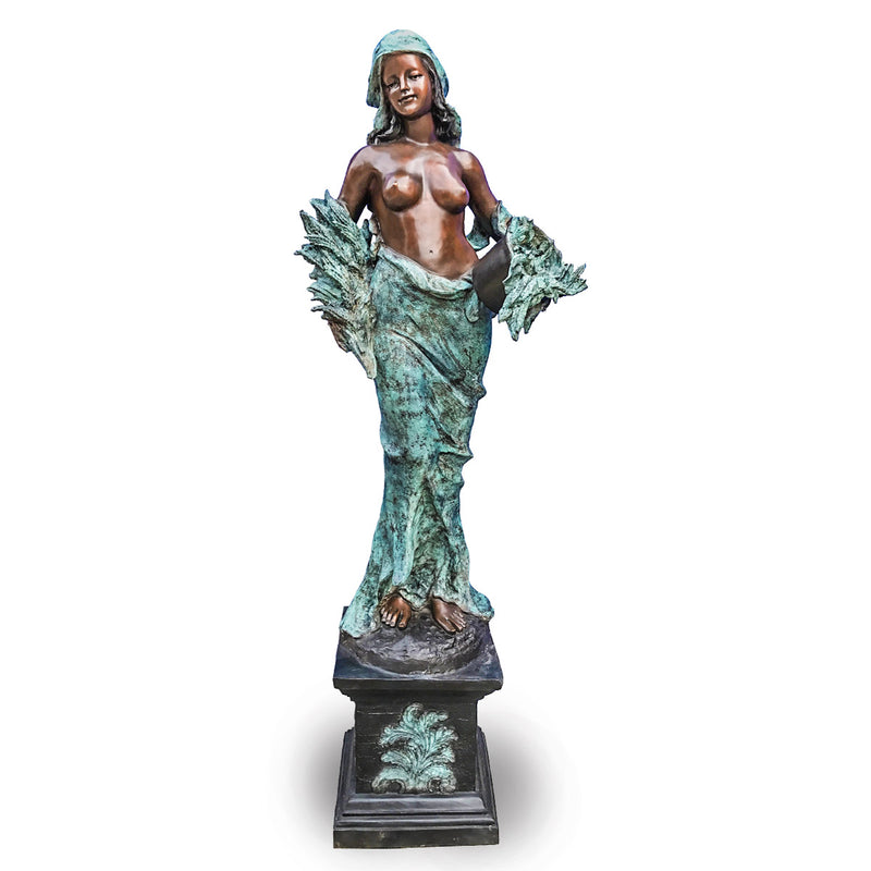 Maiden Holding Leaves on Marble Pedestal-Custom Bronze Statues & Fountains for Sale-Randolph Rose Collection