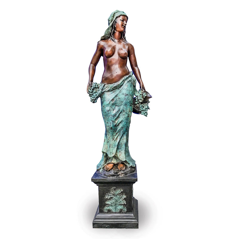 Woman Holding Grapes on Marble Pedestal-Custom Bronze Statues & Fountains for Sale-Randolph Rose Collection