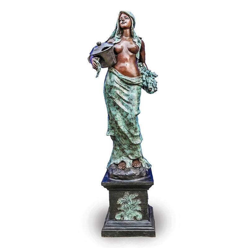 Maiden Holding Pot on Marble Pedestal-Custom Bronze Statues & Fountains for Sale-Randolph Rose Collection