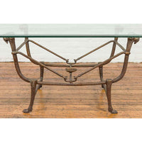 Directoire Table Base with Ram Heads in Dark Patina