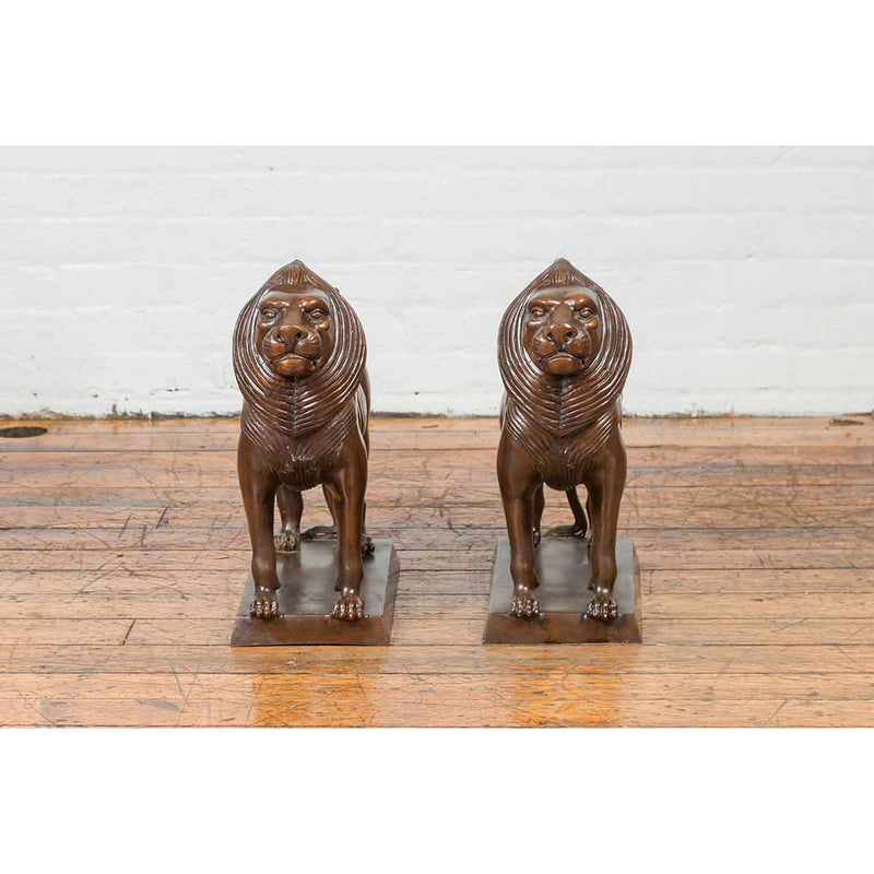 Pair of Bronze Lion Sculptures on Bases with Dark Patina-Custom Bronze Statues & Fountains for Sale-Randolph Rose Collection