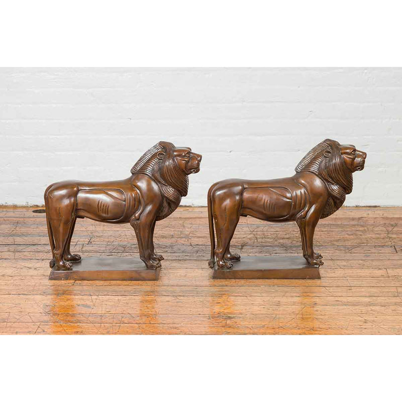 Pair of Bronze Lion Sculptures on Bases with Dark Patina-Custom Bronze Statues & Fountains for Sale-Randolph Rose Collection