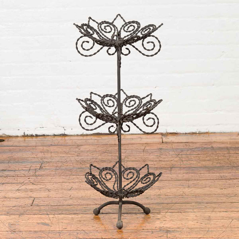 Vintage Bronze Three-Tiered Stand with Dark Patina and Scrolled Motifs-Custom Bronze Statues & Fountains for Sale-Randolph Rose Collection